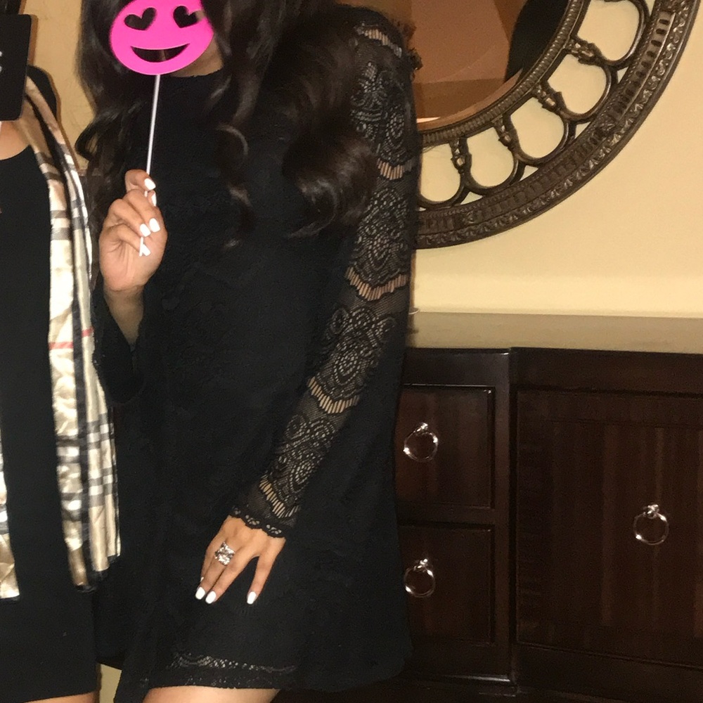 Black Lace Boho Bell Sleeve Dress